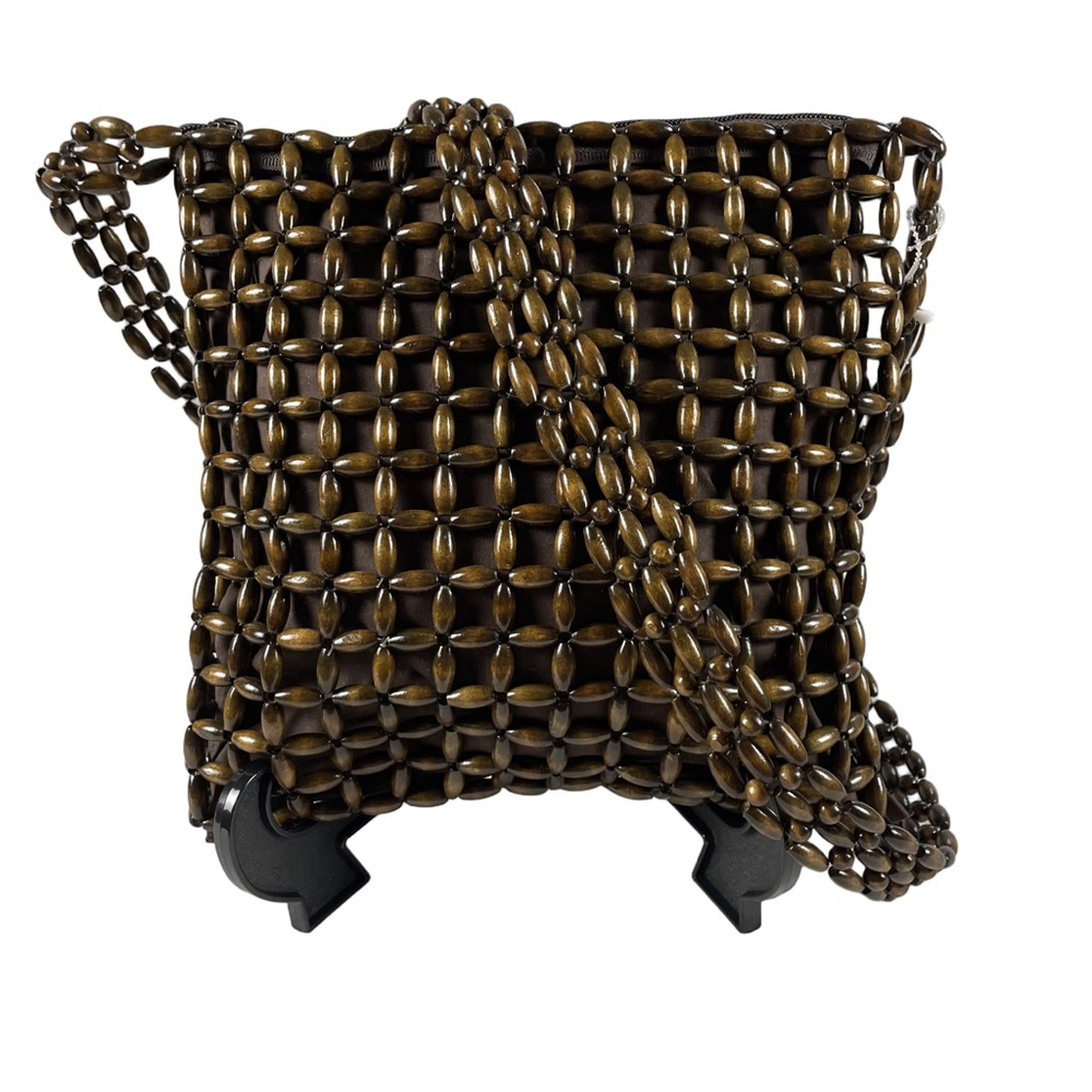 Handmade Beaded Crossbody Bag in Dark Brown